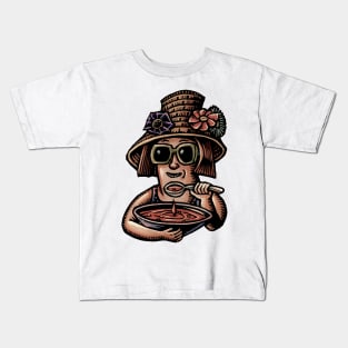 Soup Eating Woman in Hat Kids T-Shirt